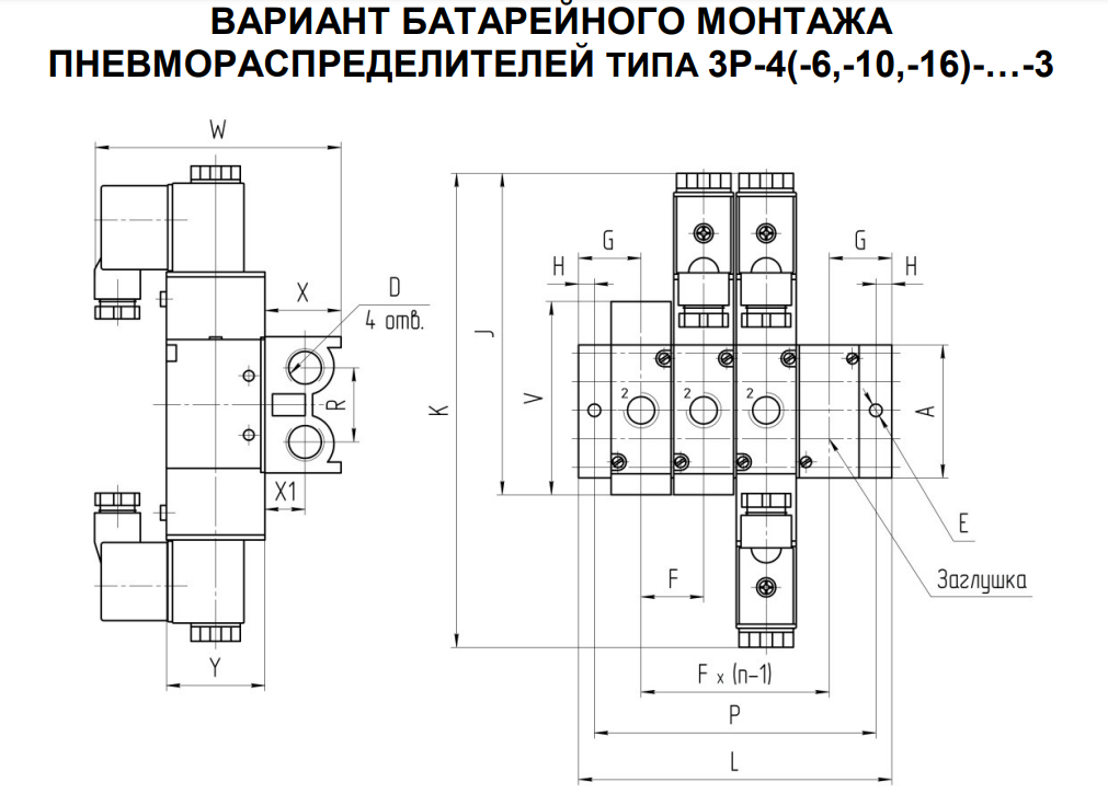 Вариант батарейного монтажа пневмораспределителей