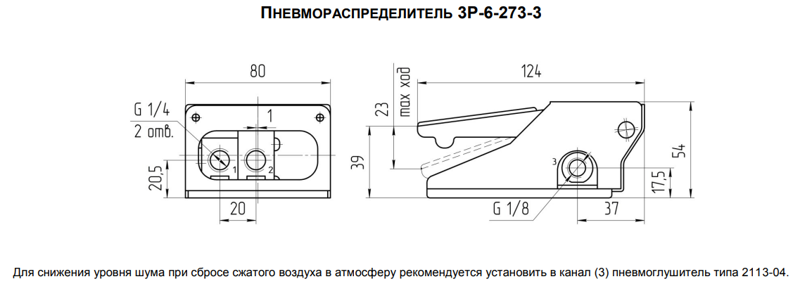 Габаритные и присоединительные размеры пневмораспределителей 3P-6-273-3