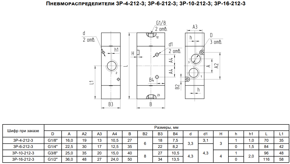 Габаритные и присоединительные размеры 3Р-Х-212-3