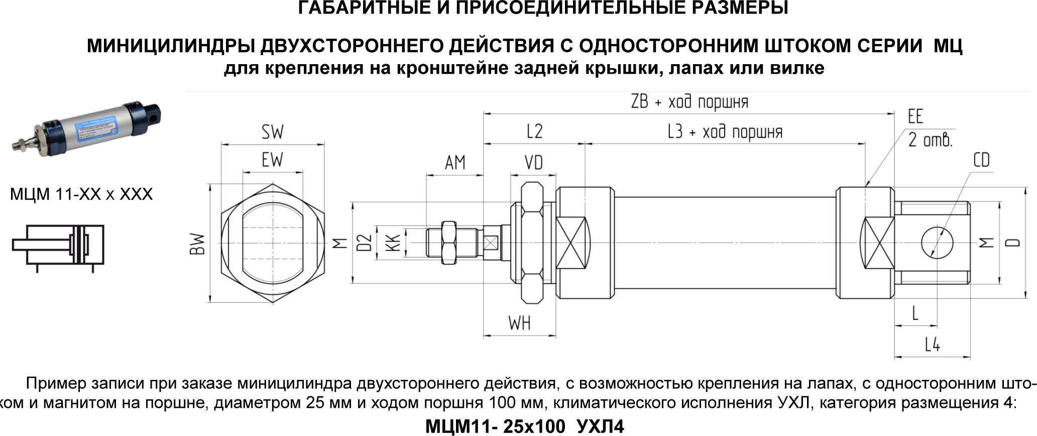 пневмоцилиндры серии МЦМ габаритные размеры