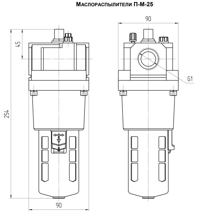 Габариты маслораспылителей П-М-25