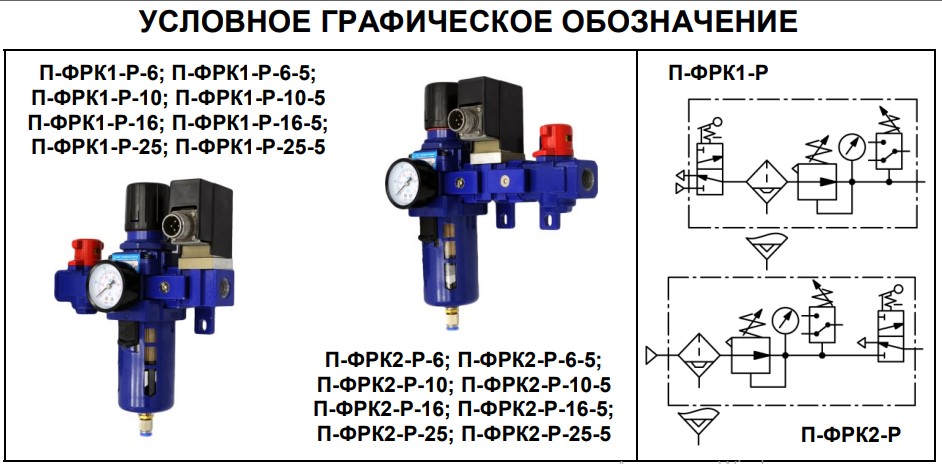 Условно-графическое обозначение блоков подготовки воздуха П-ФРК1(2)-Р