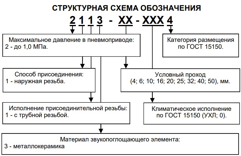 Структурное обозначение пневмоглушителей 2113